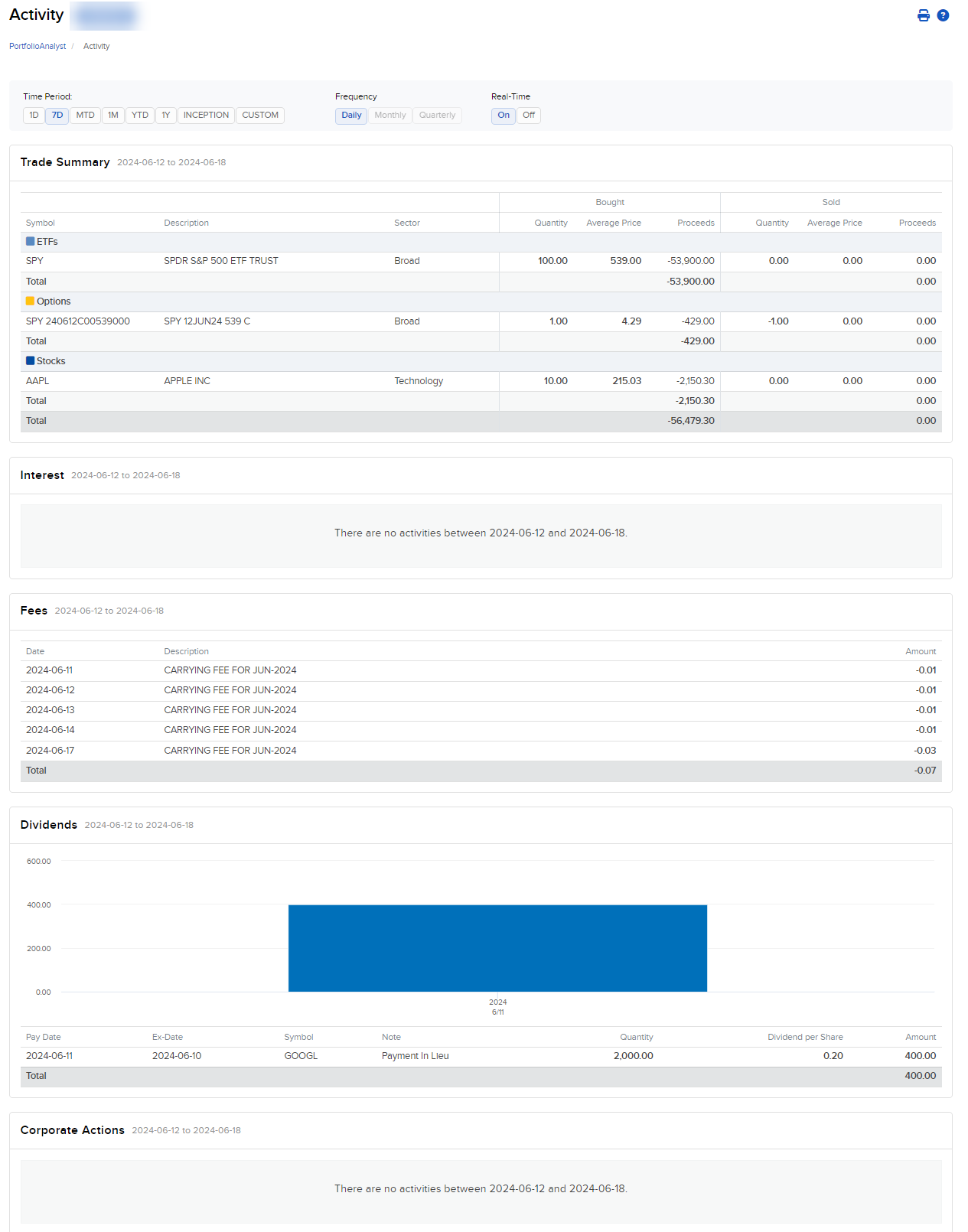 Image of the PortfolioAnalyst activity panel. 