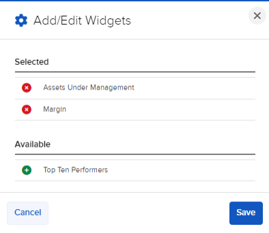 Image of the add/edit widgets selection in portal. 