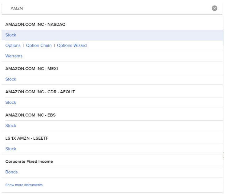 The symbol or site search results. 