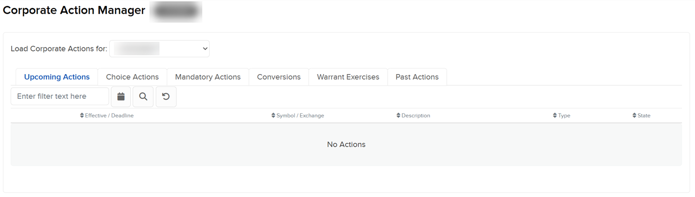 The corporate action manager panel in org. portal. 