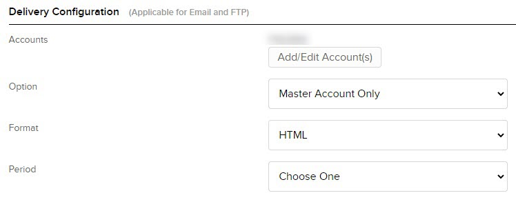 Image of the custom statements delivery configuration panel in portal. 