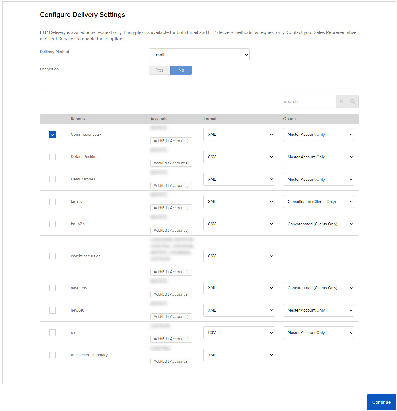 Image of the configure delivery method panel in Portal. 