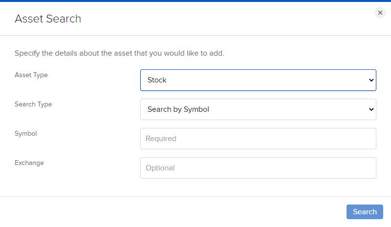 Image of the asset search type panel in Portal. 