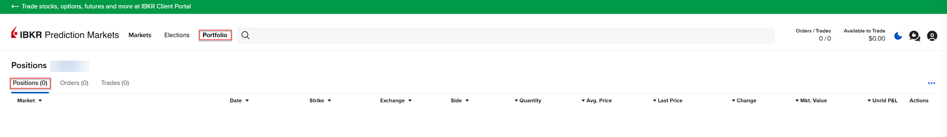 The IBKR Prediction Markets positions in portals