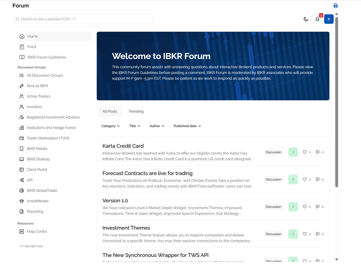 IBKR Forum Home Screen in Portal