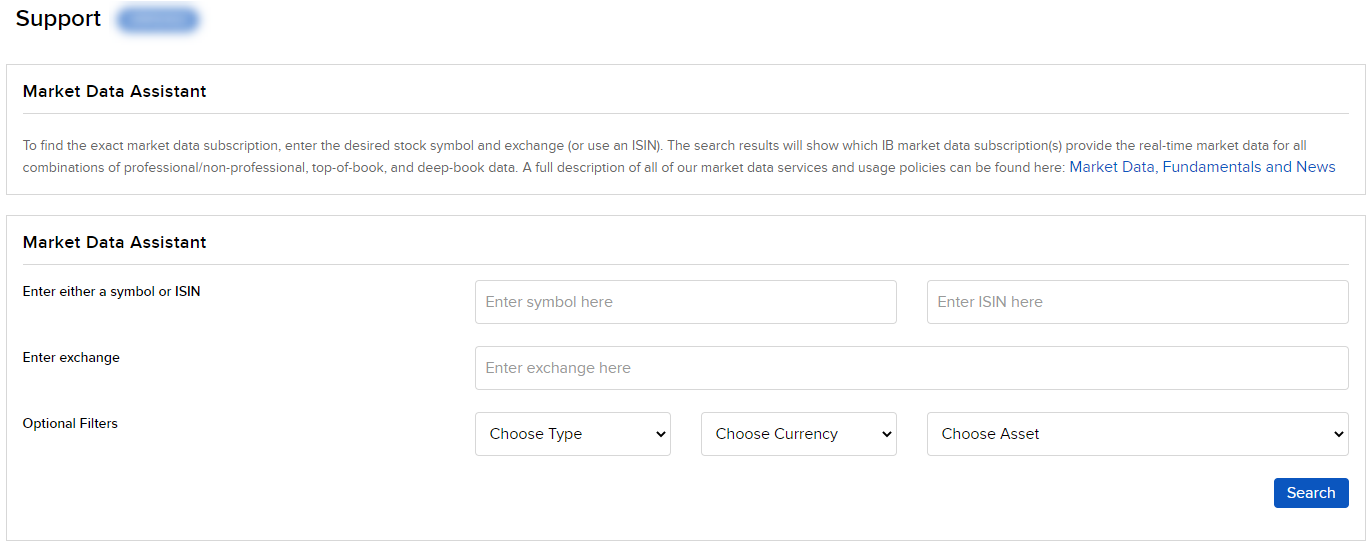 The market data assistant panel in org. portal. 