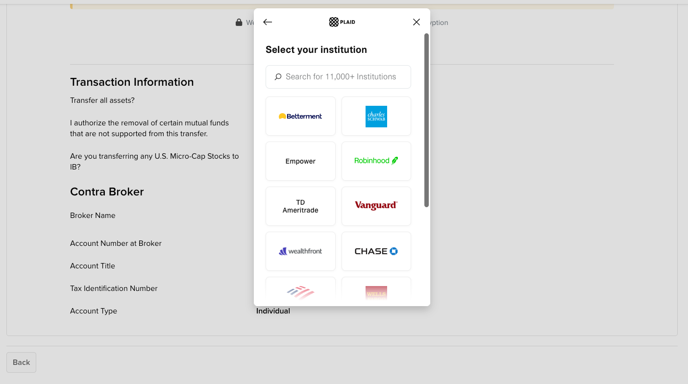 Image of the select your institution panel in Portal. 