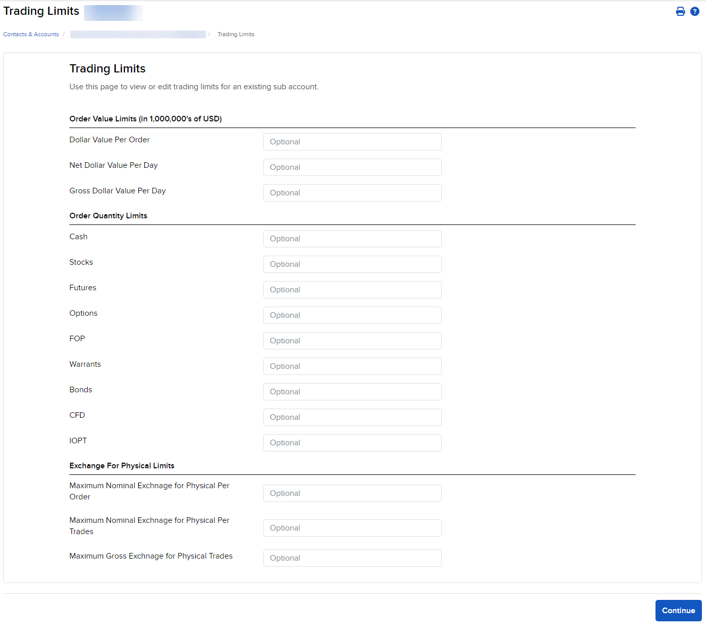 Image of the trading limits panel in portal. 