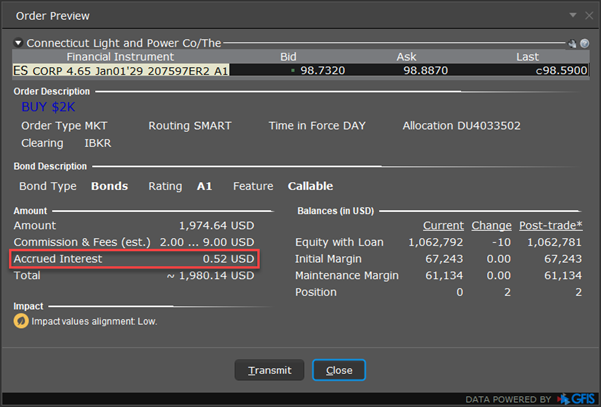 the order preview accrued interest window. 
