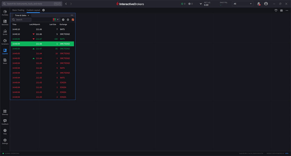 Time & Sales Widget in IBKR Desktop