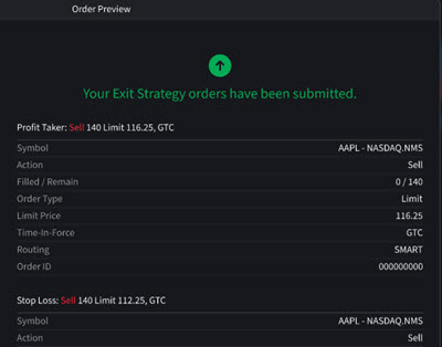 Exit Strategy Order Summary in IBKR Desktop