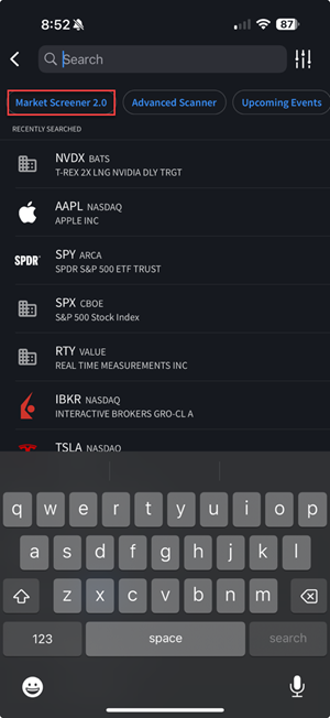 IBKR iOS Mobile MultiSort Screener