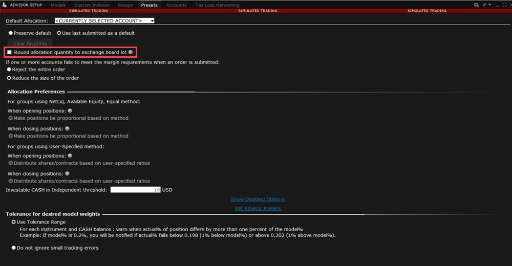 The Advisor Setup Preset