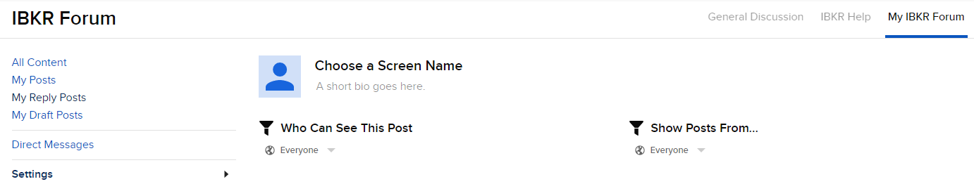 Image of creating a screen name on the IBKR forum in Portal. 