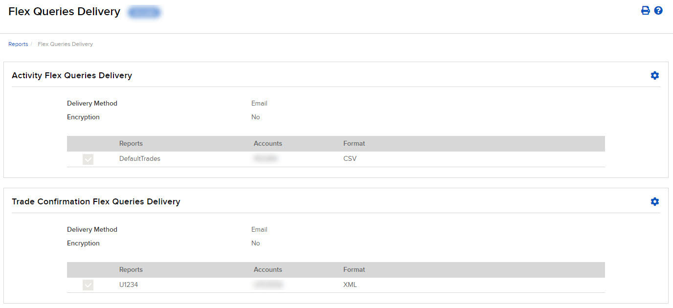 Image of the flex queries delivery settings page in Portal. 
