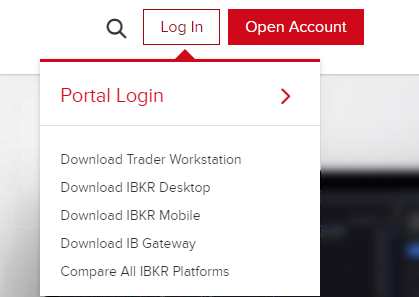 Image of the login options on the IBKR website.