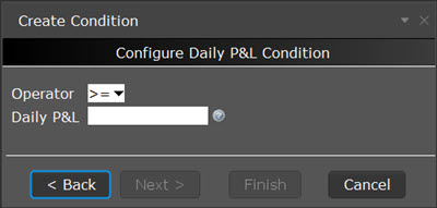 The create condition configure daily P&L condition in TWS. 