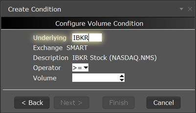 The create condition configure volume condition in TWS. 