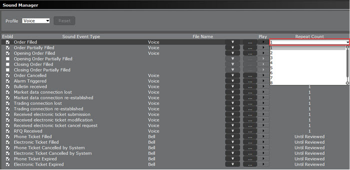 The configure the sound manager repeat count in TWS. 