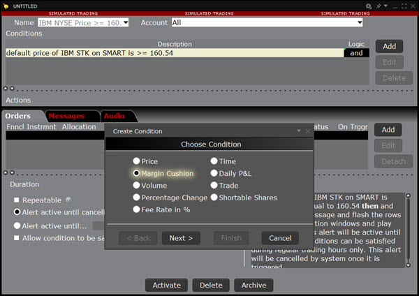 The configure price condition margin cushion in TWS. 