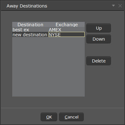 The away destinations box in TWS. 