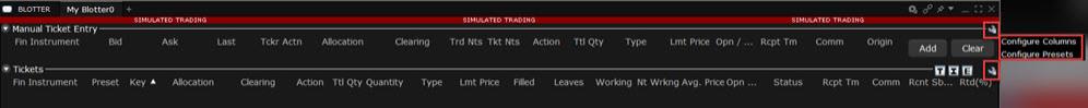 The Configure the Blotter Panels in TWS. 