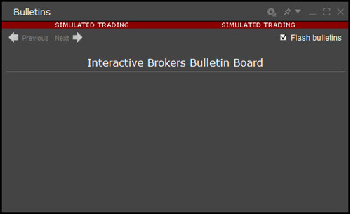 The Bulletins and System Status window in TWS. 