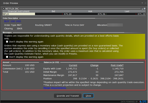 The view order details before you transmit in TWS. 