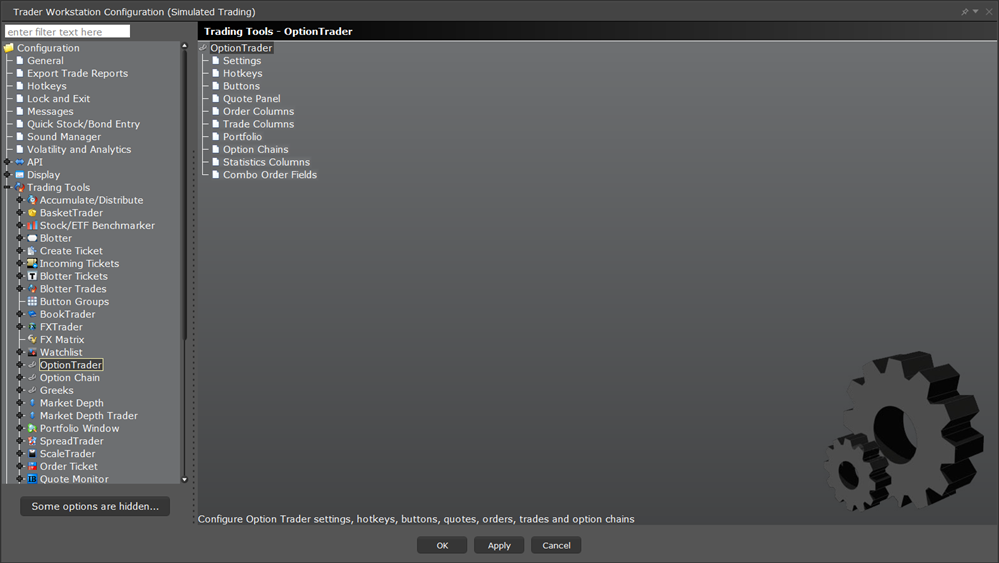 The TWS configuration trading tools OptionTrader