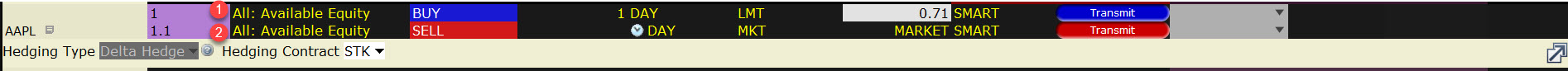 Attach a delta hedge order in classic TWS. 