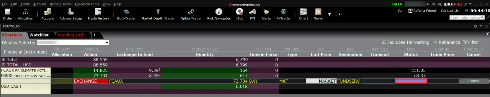 The portfolio page status column in classic TWS. 