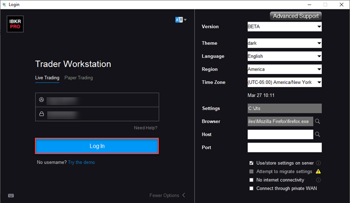 The TWS login press login button. 