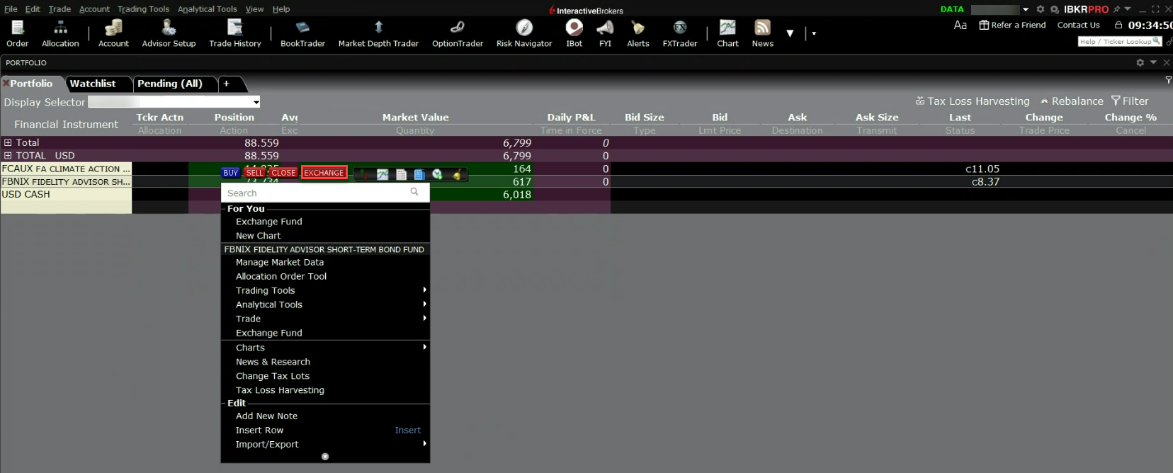 Right click on a mutual fund and select Exchange. 