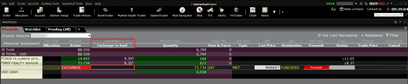 The exchange to fund column in classic TWS. 