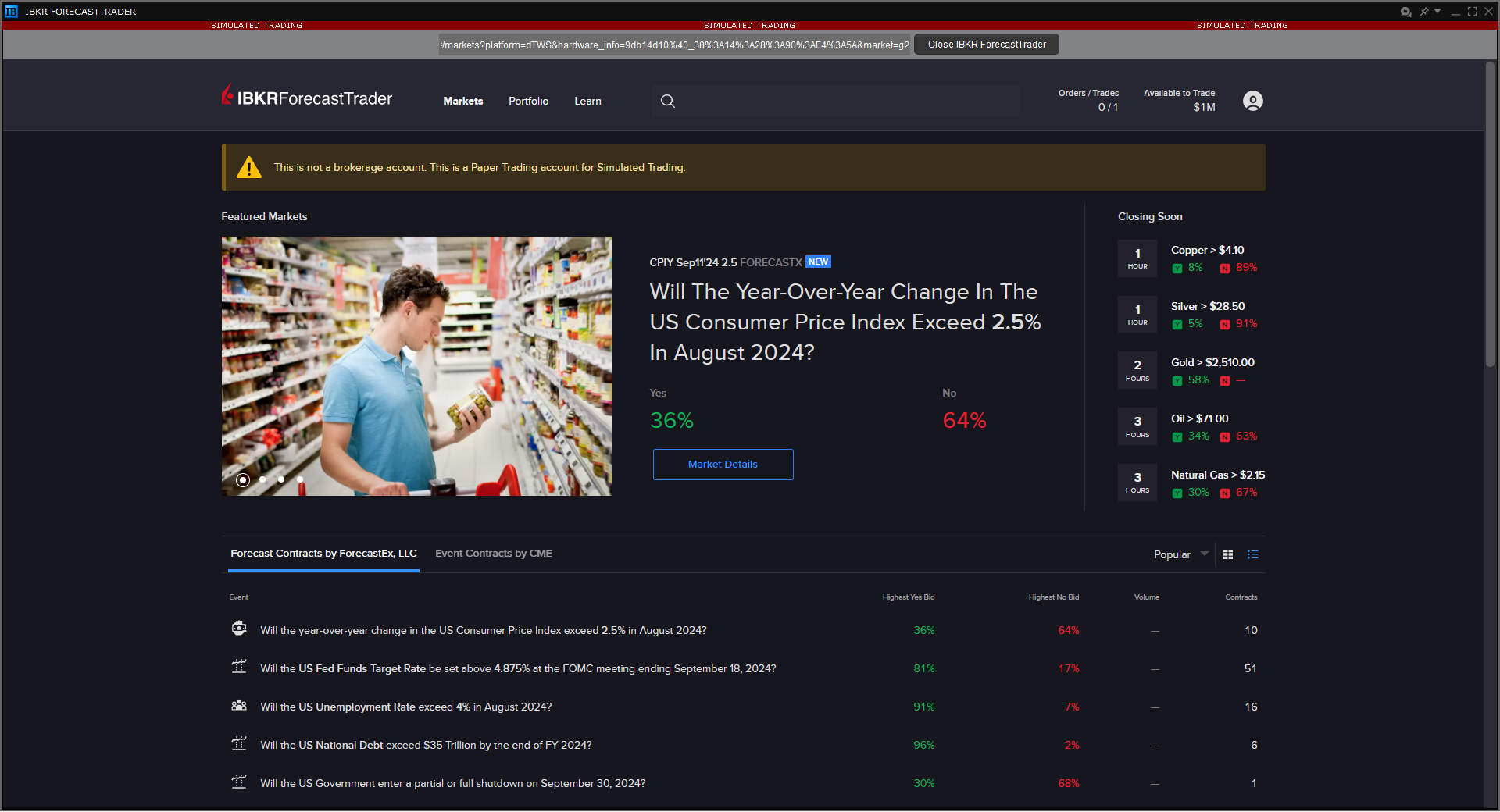 The IBKR ForecastTrader window in TWS. 