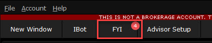 The FYI button on the TWS toolbar. 