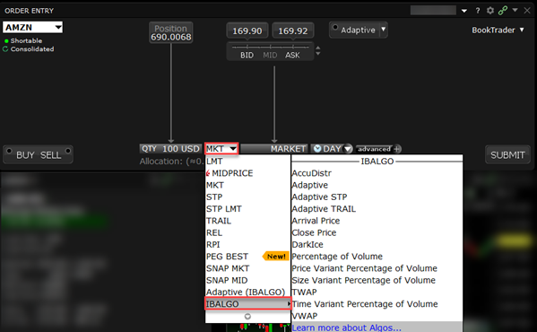 The Algorithmic Trading menu in TWS. 