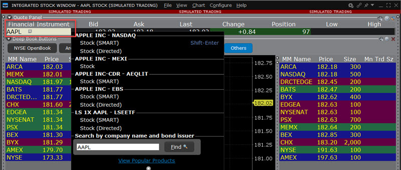 Adding a symbol to the ISW quote panel in TWS. 