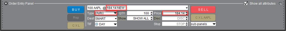 The ISW auto orders type selection in TWS. 