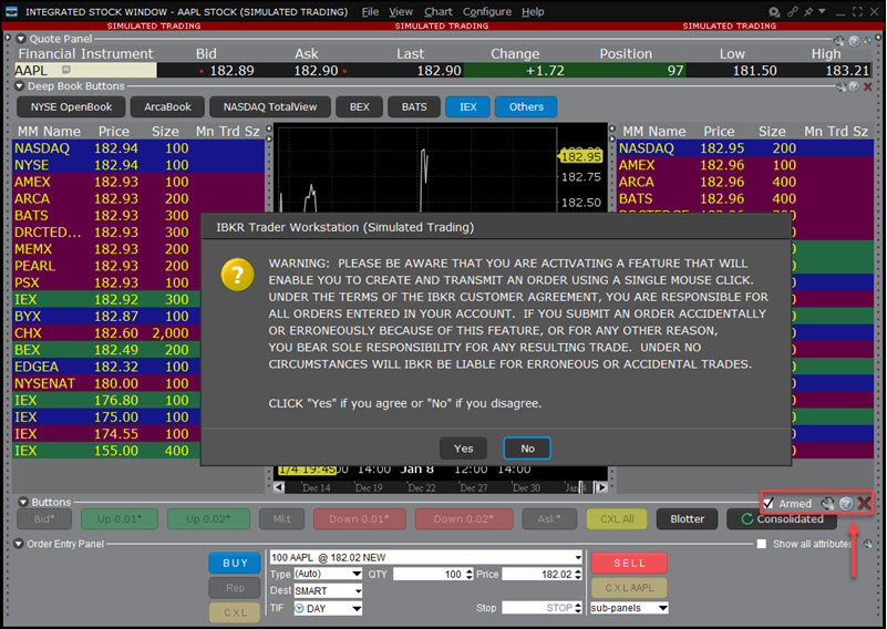 The armed checkbox for instantaneous transmit in TWS. 