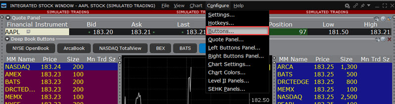 The ISW configure button menu in TWS. 