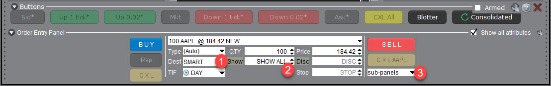 the ISW order entry panel in TWS. 