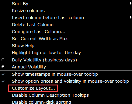 The model navigator menu in TWS. 