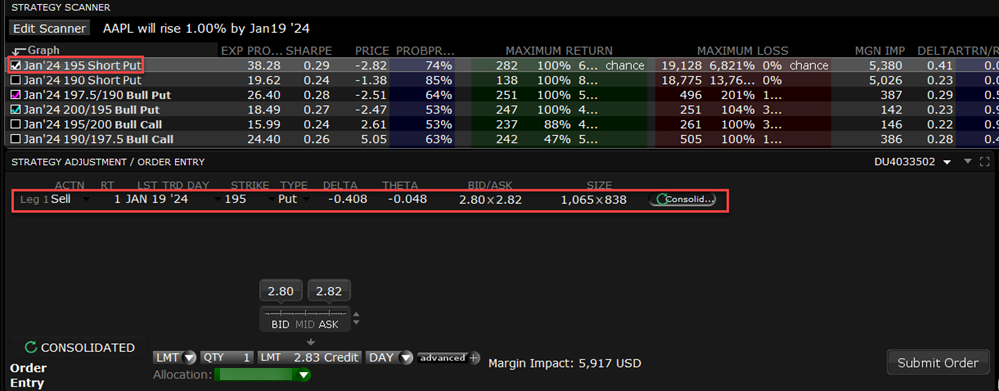 The option strategy lab order entry in TWS. 