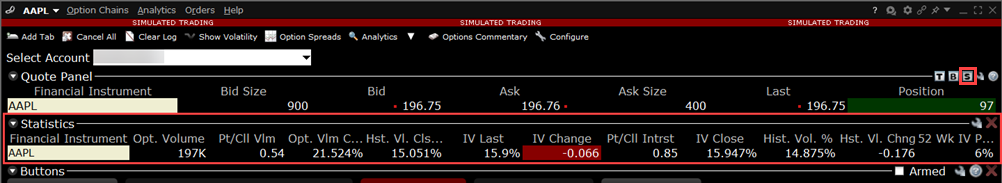 The OptionTrader statistics in TWS. 