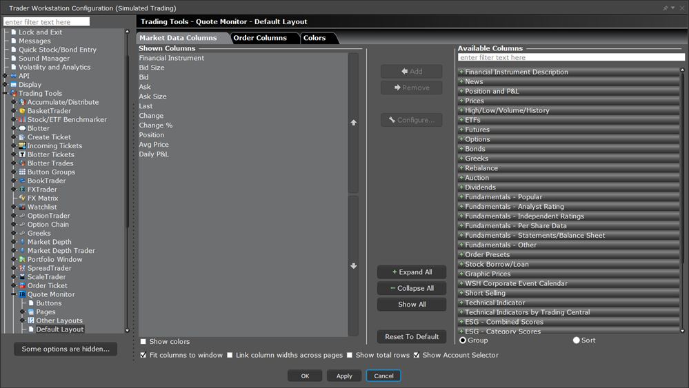 The TWS configuration order management columns option in TWS. 