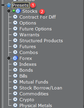 The TWS configuration presets order details. 