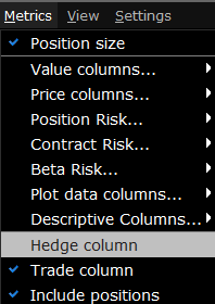 The metricks hedge column menu in TWS. 