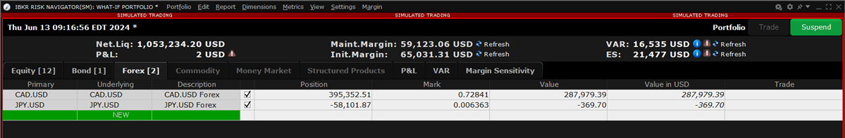 The forex tab portfolio report in TWS. 