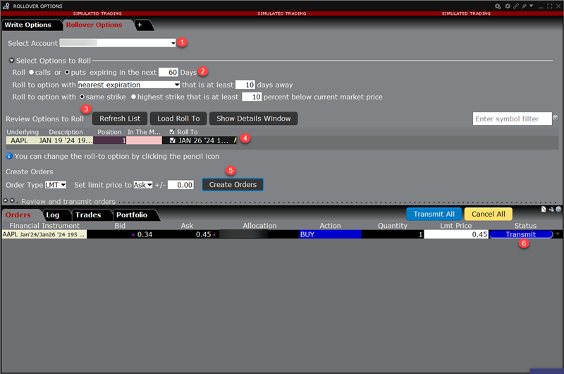 The rollover options in TWS. 